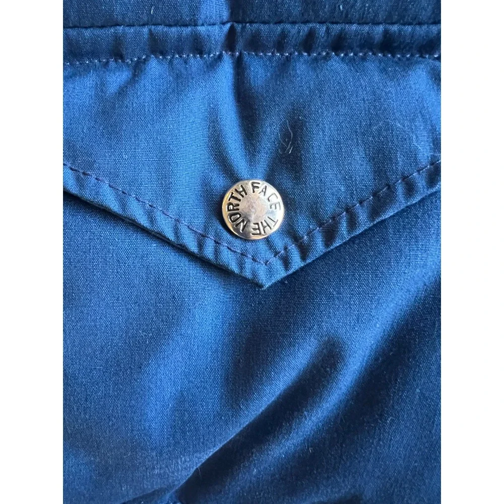 VTG The North Face 70s Mens S Blue Down Puffer Vest Snap USA-Made Brown Label